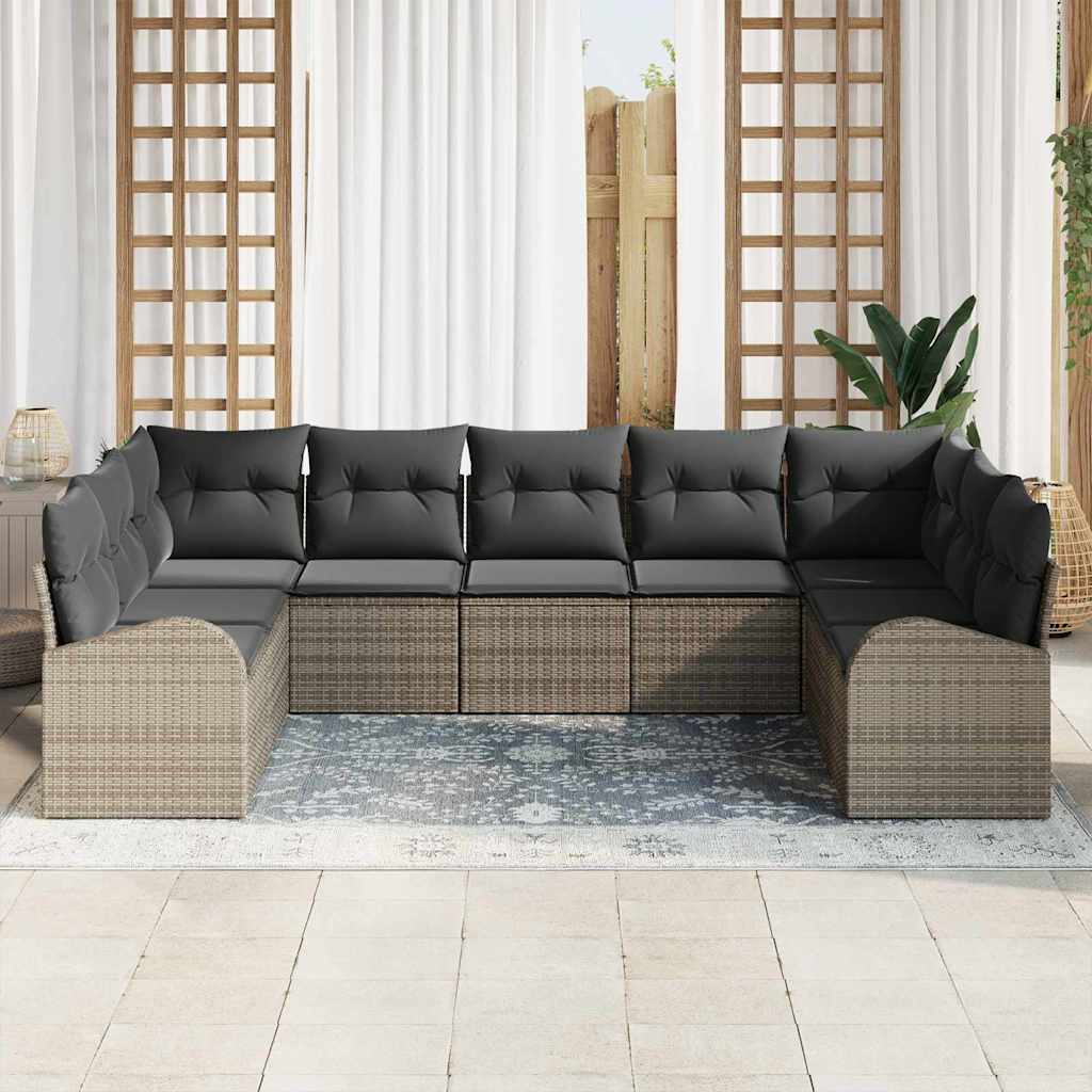 Juego de Sofá con cojín 9 pcs Gris Rattan de Poliéster