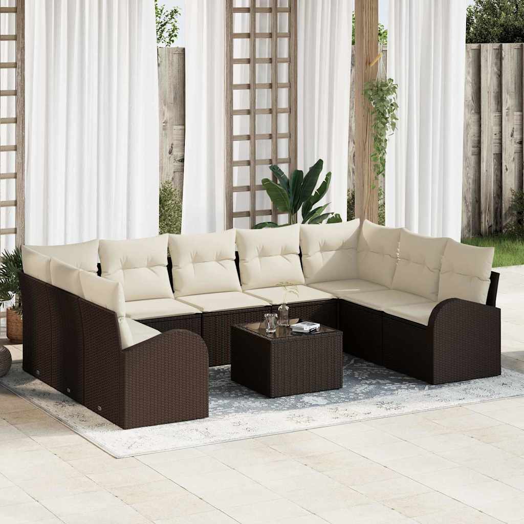 Juego de Sofá con cojín 10 pcs Beige Rattan de Poliéster
