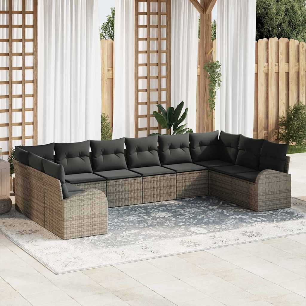 Conjunto de sofá de jardín con cojín 8 pcs Gris ratán sintético