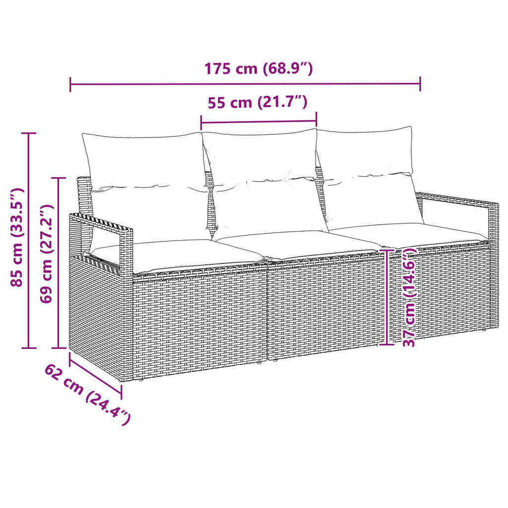 Juego de Sofá 3 pcs Gris ratán sintético