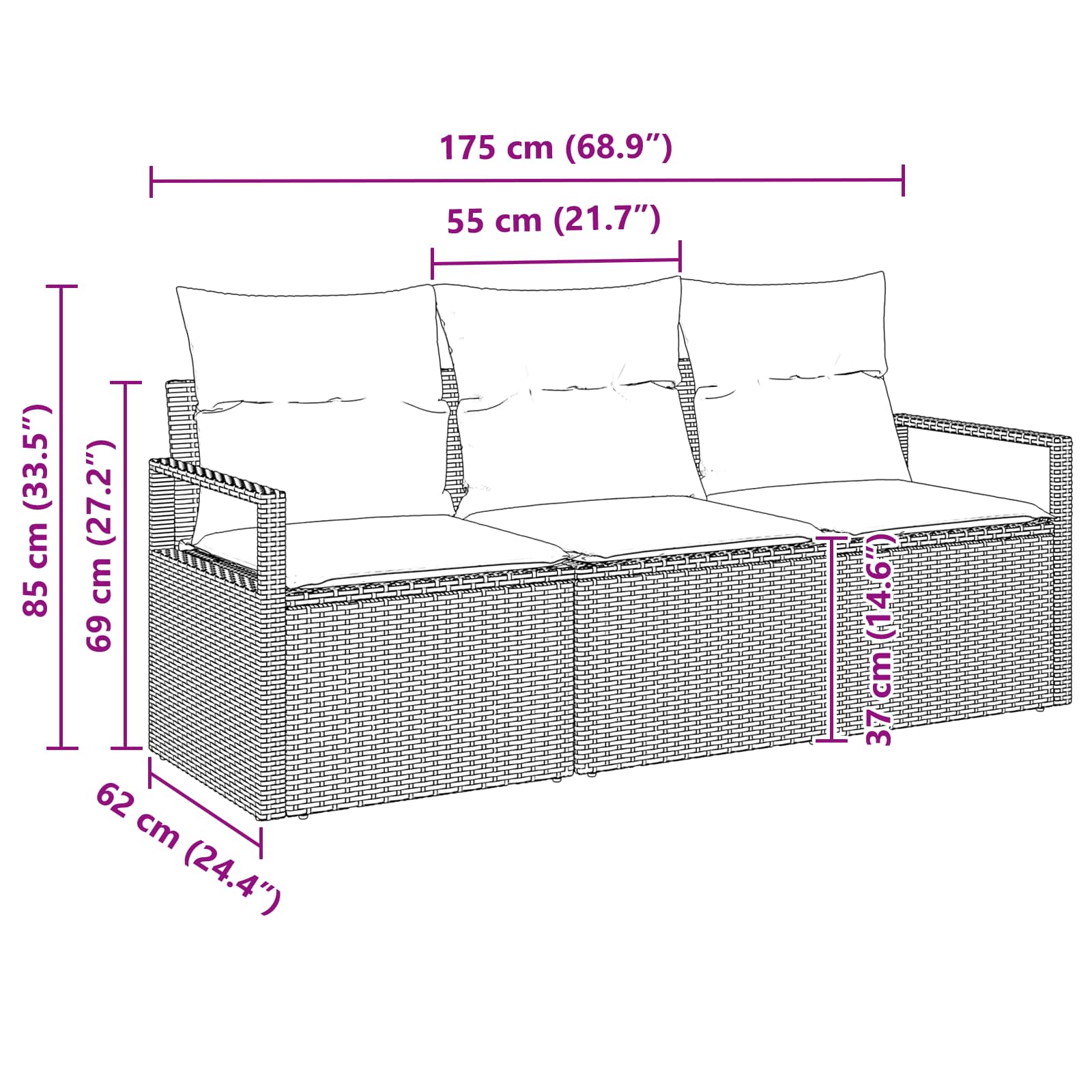 Juego de Sofá 3 pcs Gris ratán sintético