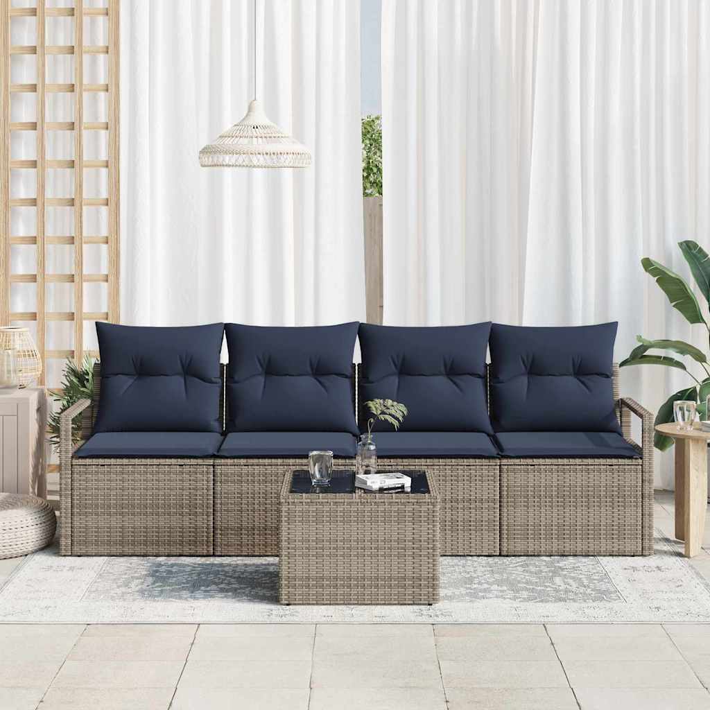 Juego de Sofá 5 pcs Gris y azul ratán sintético