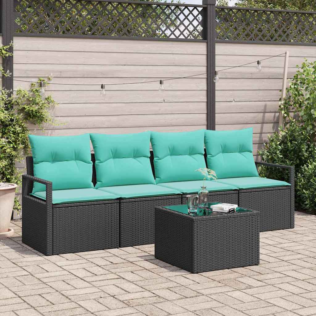 Conjunto de Sofá 5 pçs Cinzento e azul vime sintético