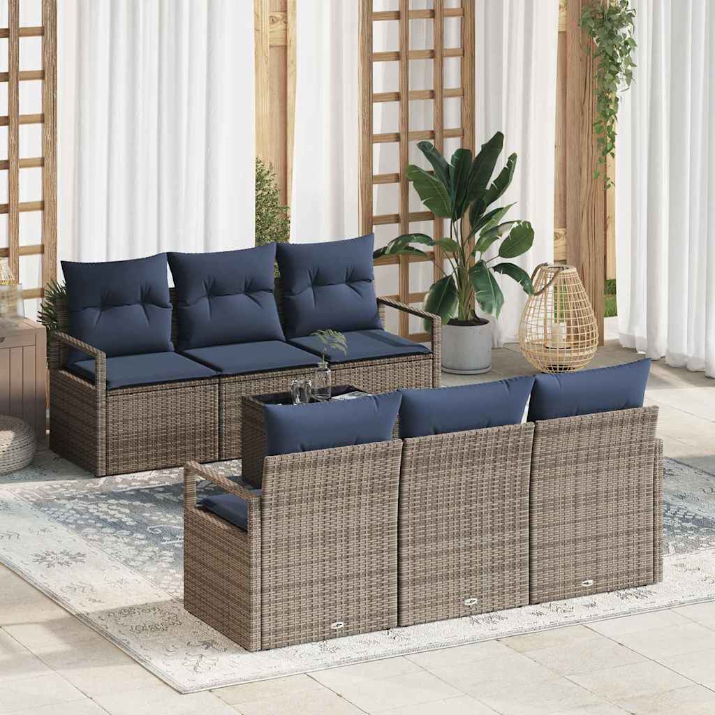Conjunto de sofá de jardín con cojín 10 pcs gris y azul marino