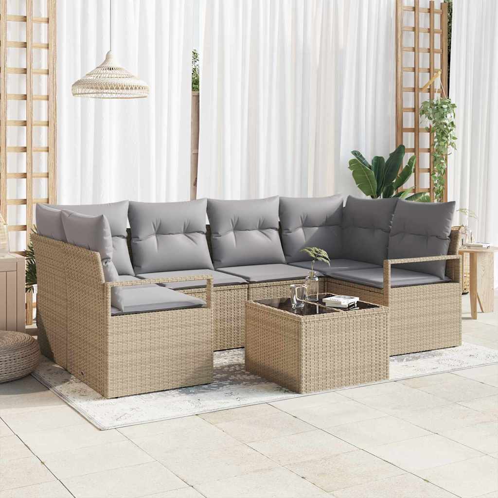 Juego de Sofá con cojín 7 pcs Beige y gris ratán sintético