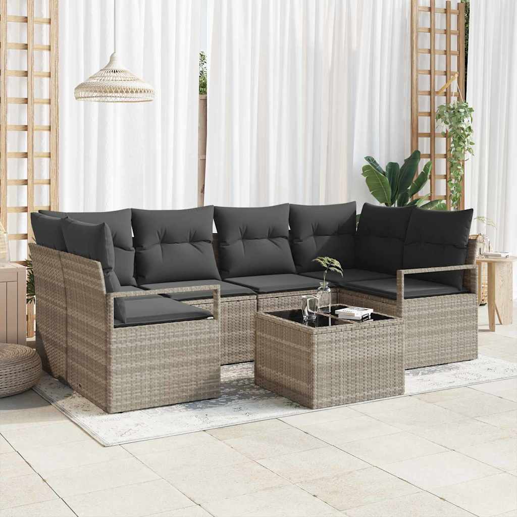 Juego de Sofá 7 pcs Gris claro y gris oscuro ratán sintético