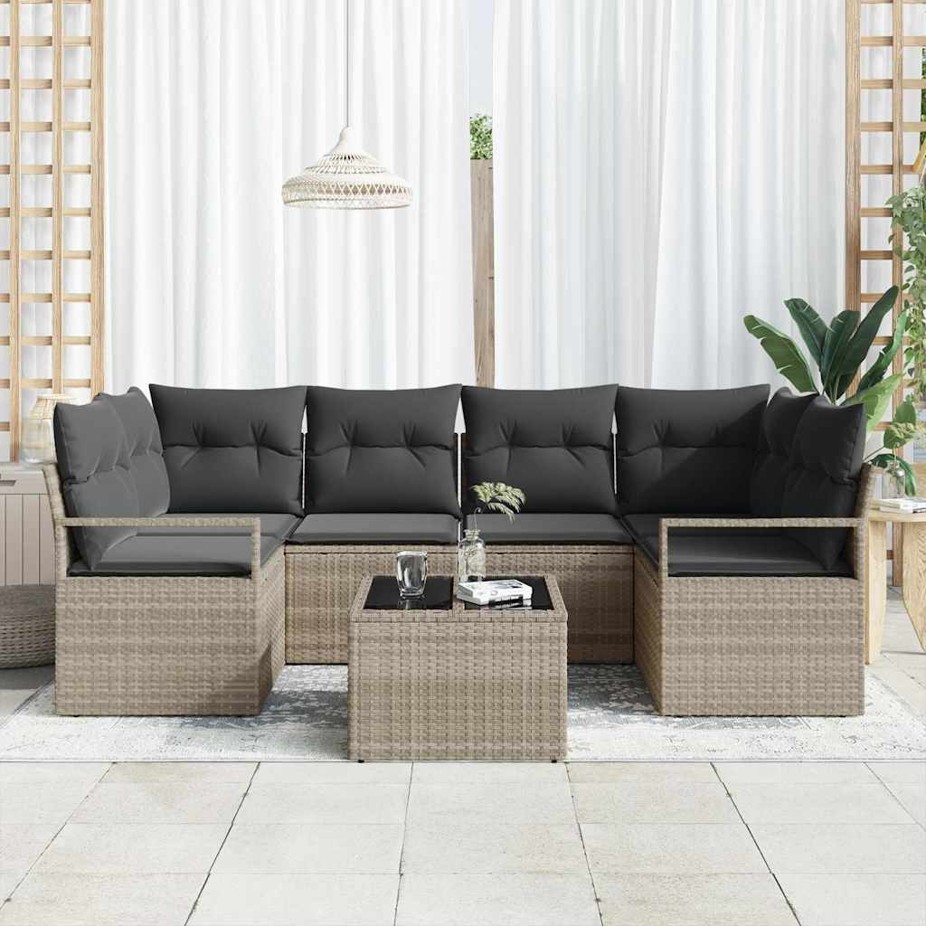 Juego de Sofá 7 pcs Gris claro y gris oscuro ratán sintético