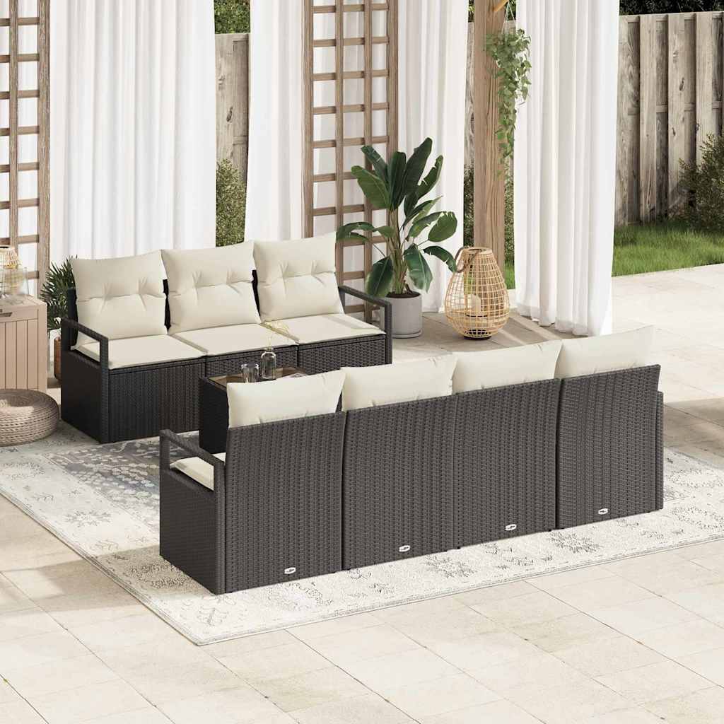 Conjunto de Sofá com almofada 8 peças Bege e cinzento vime sintético