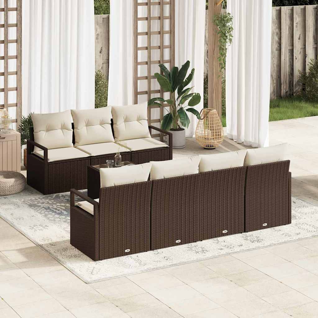 Conjunto de Sofá com almofada 8 peças Bege e cinzento vime sintético