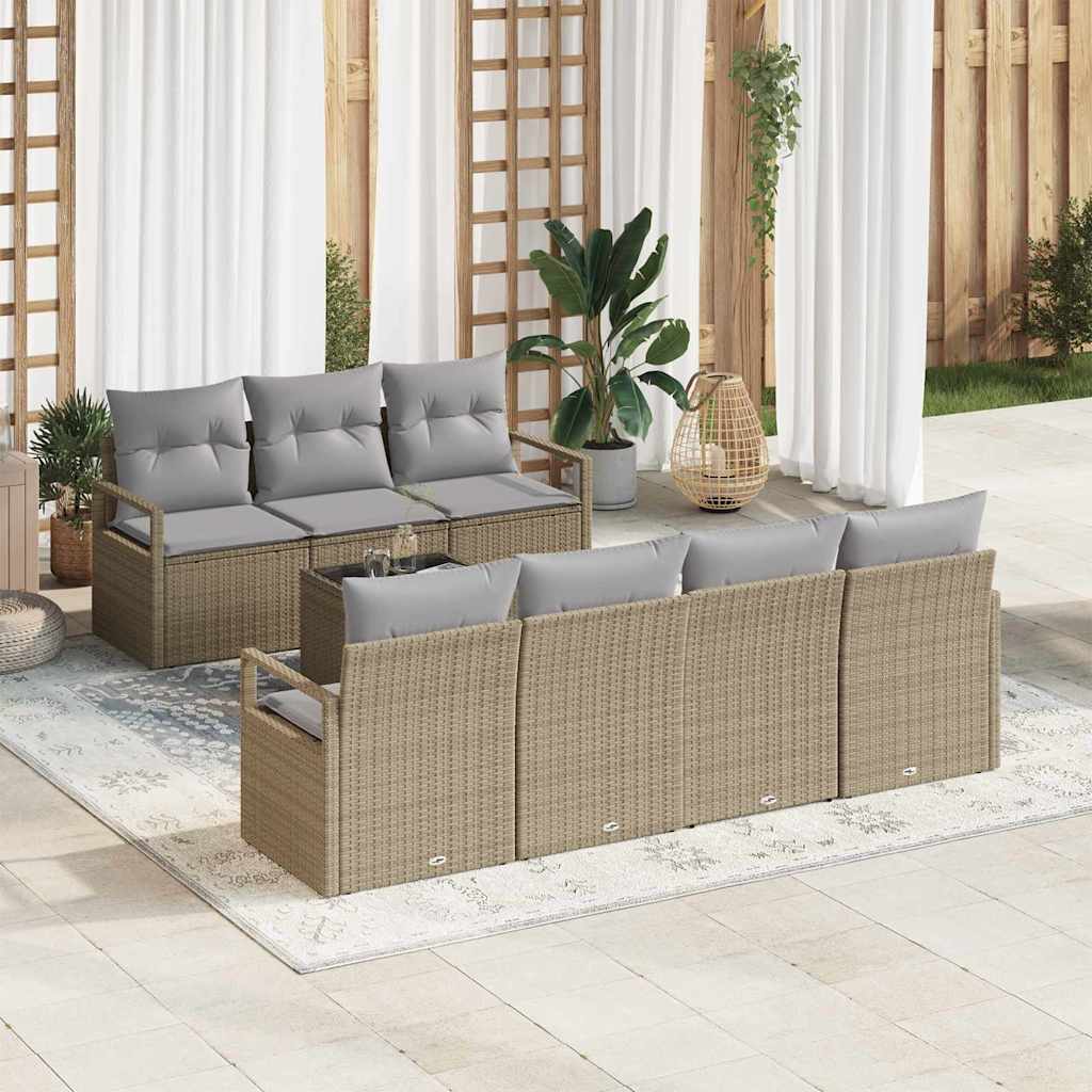Juego de Sofá con cojín 8 pcs Beige y gris ratán sintético