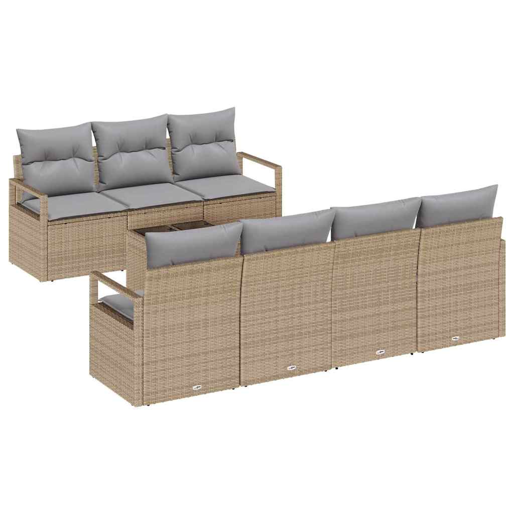 Juego de Sofá con cojín 8 pcs Beige y gris ratán sintético