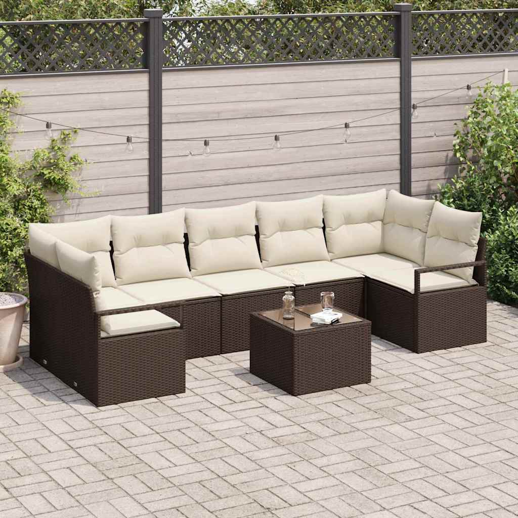 Juego de Sofá 8 pcs Beige y Crema ratán sintético