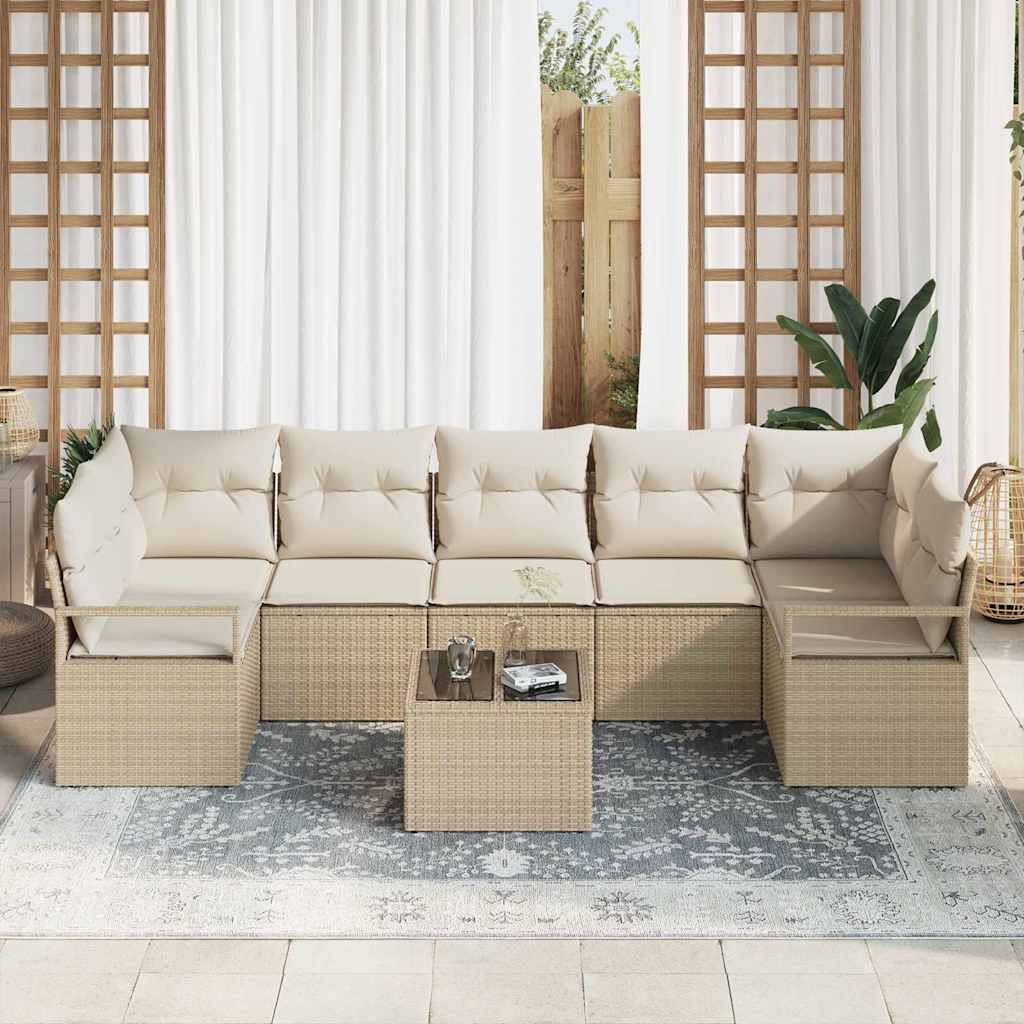 Juego de Sofá 8 pcs Beige y Crema ratán sintético