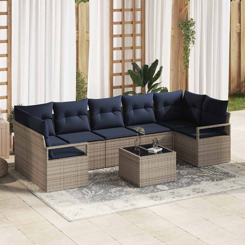 Conjunto de sofás de jardín con cojín 8 pcs Beige Poliratán