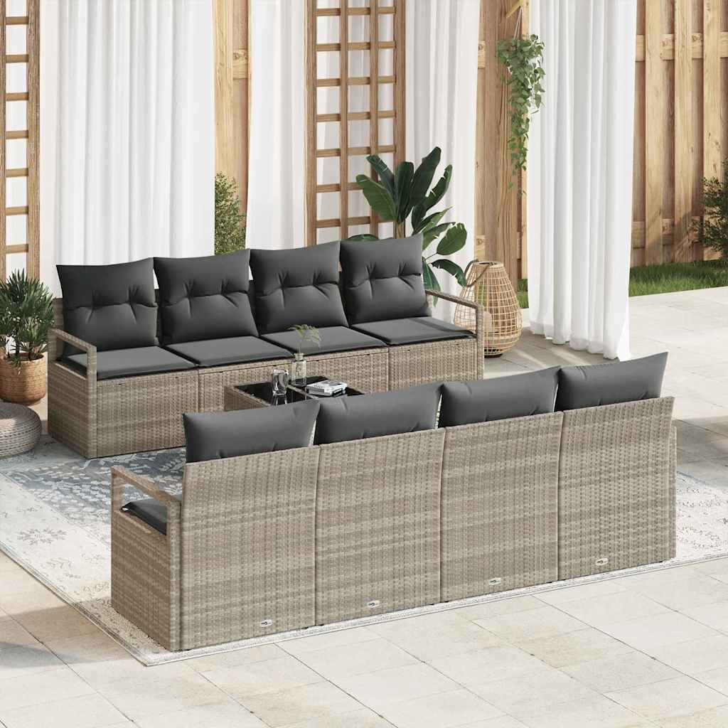 Conjunto de sofás de jardín con cojín 5 pcs Beige y Gris Claro