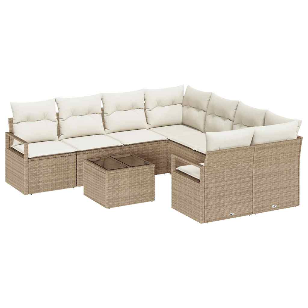 Juego de Sofá con cojín 9 pcs Beige y Crema ratán sintético