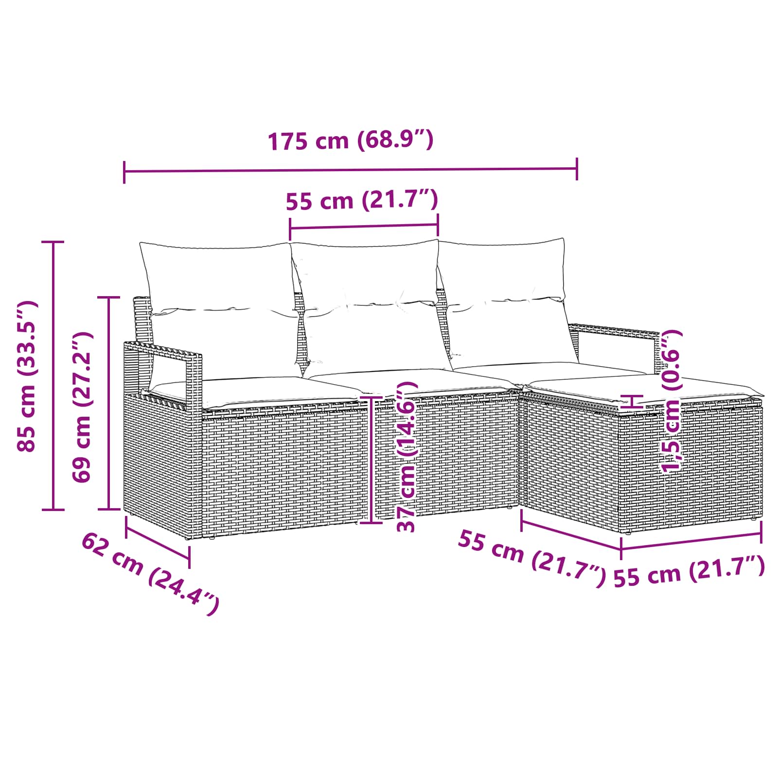 Juego de Sofá 4 pcs Gris ratán sintético