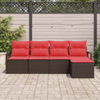 Juego de Sofá con cojín 5 pcs Marrón ratán sintético