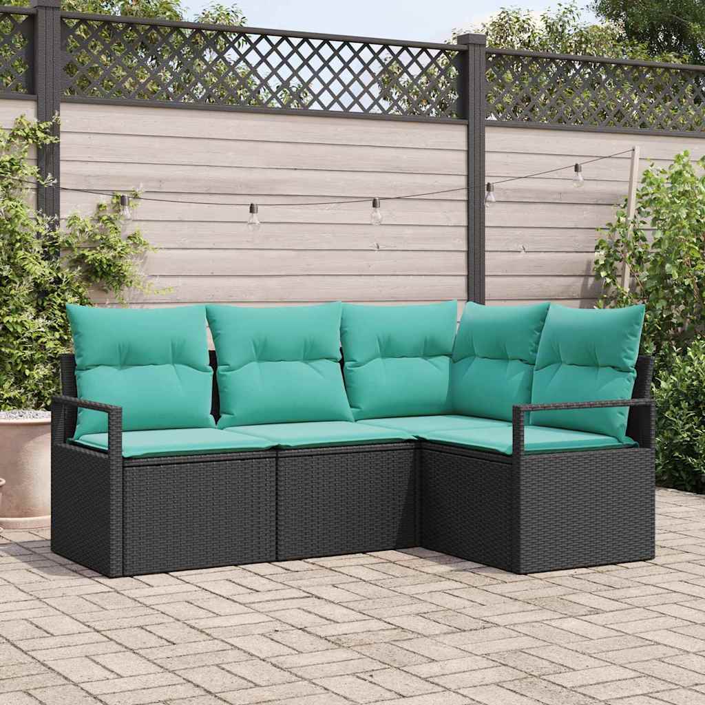 Conjunto de sofás de jardín con cojín 8 pcs Negro Poliratán