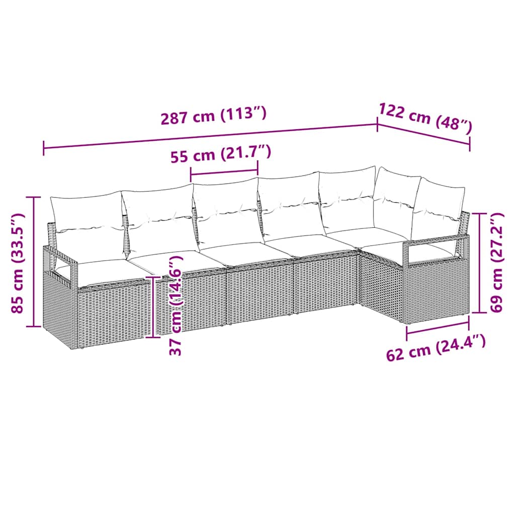 Juego de Sofá 6 pcs Beige ratán sintético