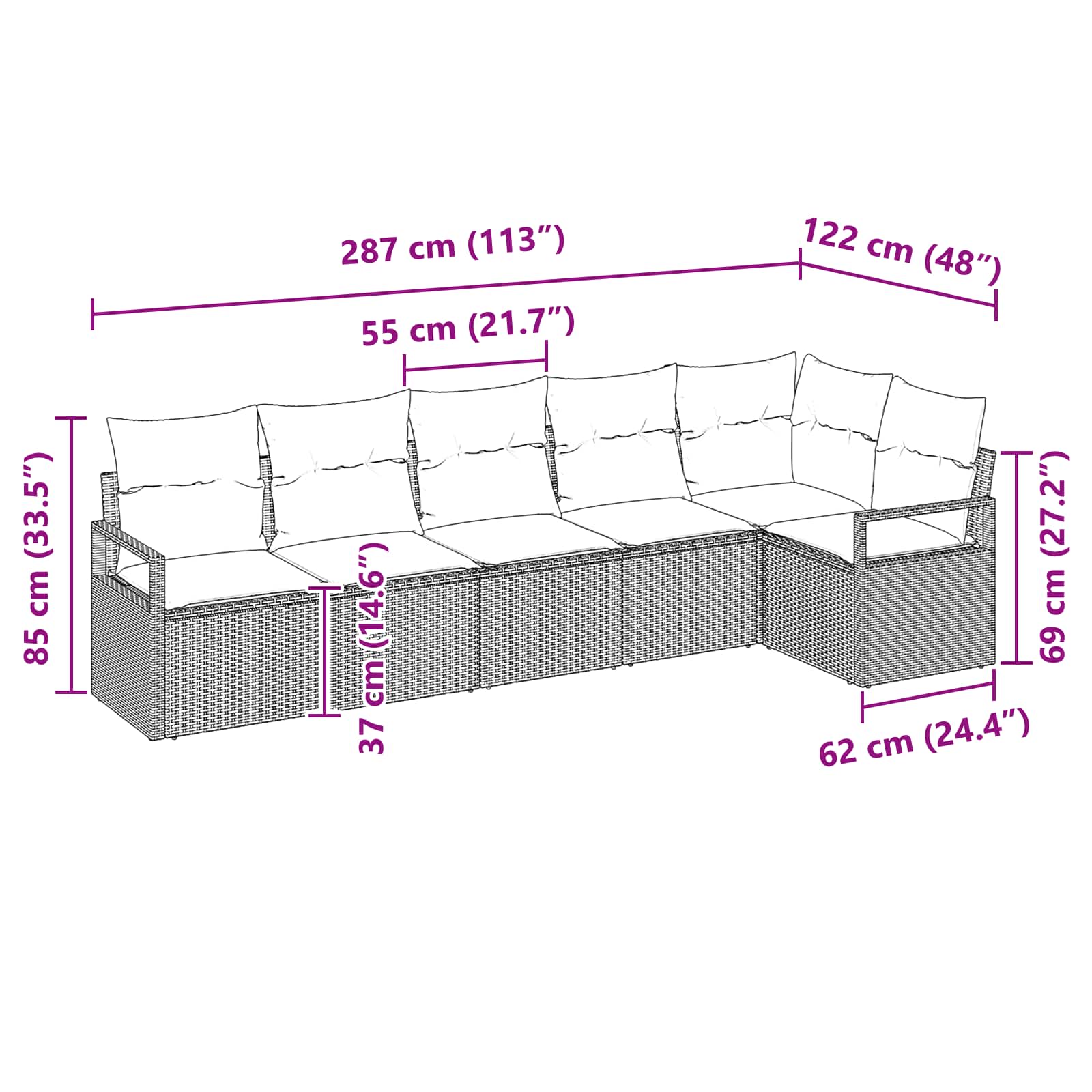 Juego de Sofá 6 pcs Gris ratán sintético