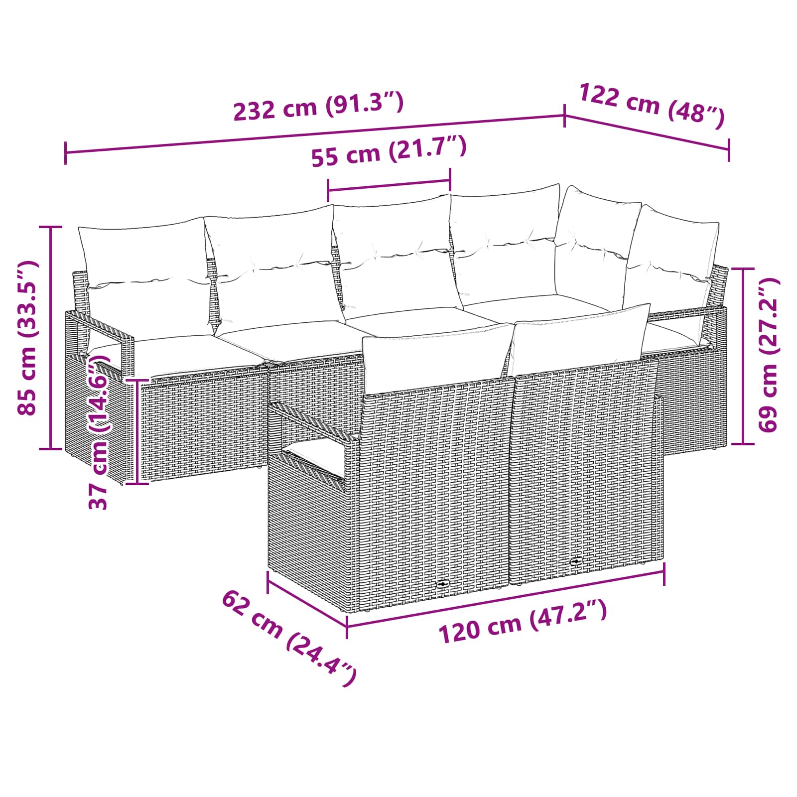 Juego de Sofá 7 pcs Gris ratán sintético