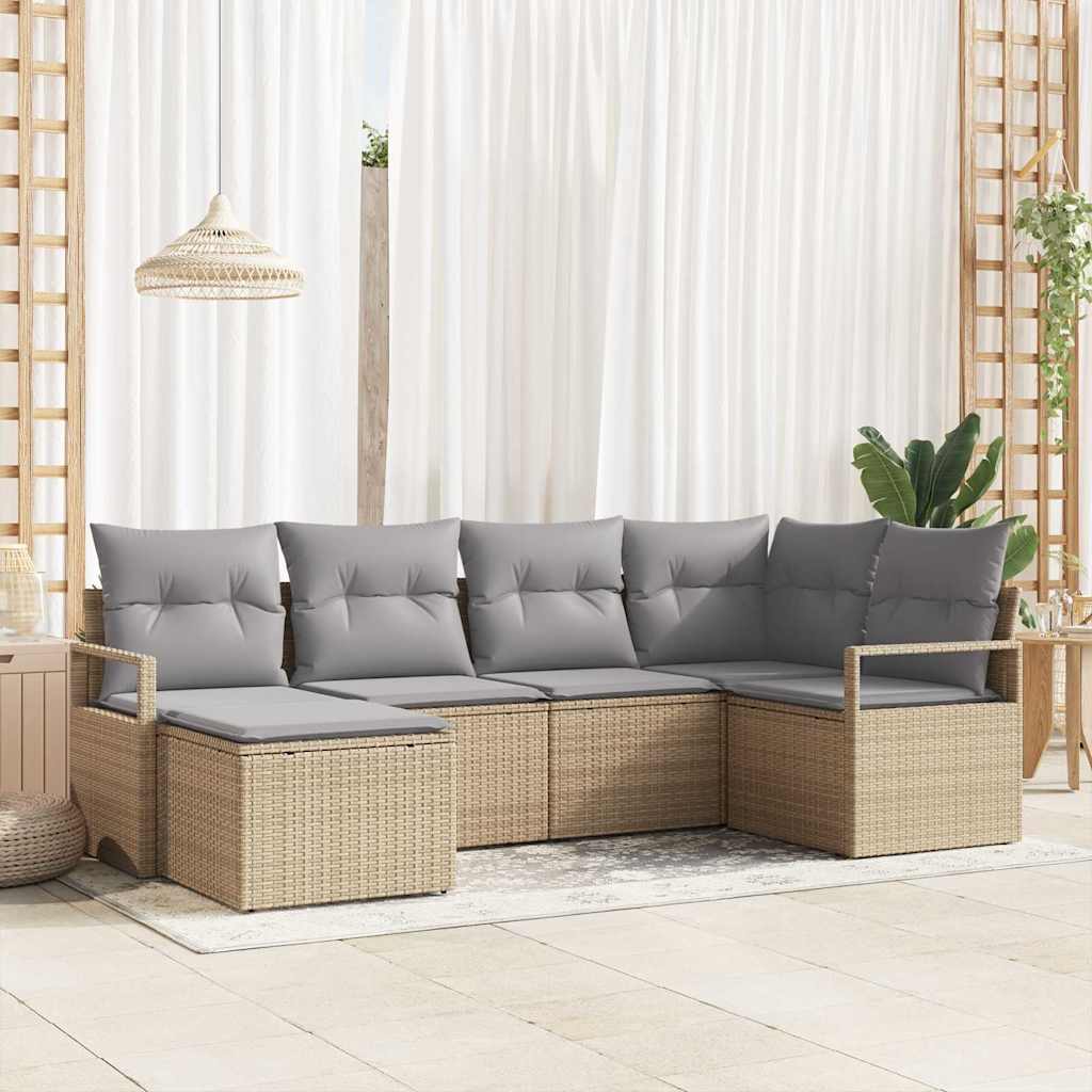 Juego de Sofá 6 pcs Gris claro ratán sintético