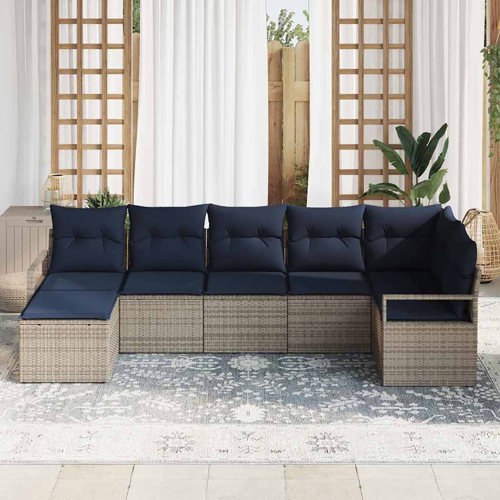 Conjunto de sofás de jardín 7 pcs Beige ratán sintético