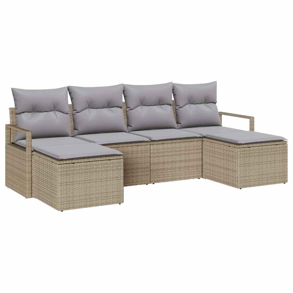 Juego de Sofá 6 pcs Beige ratán sintético