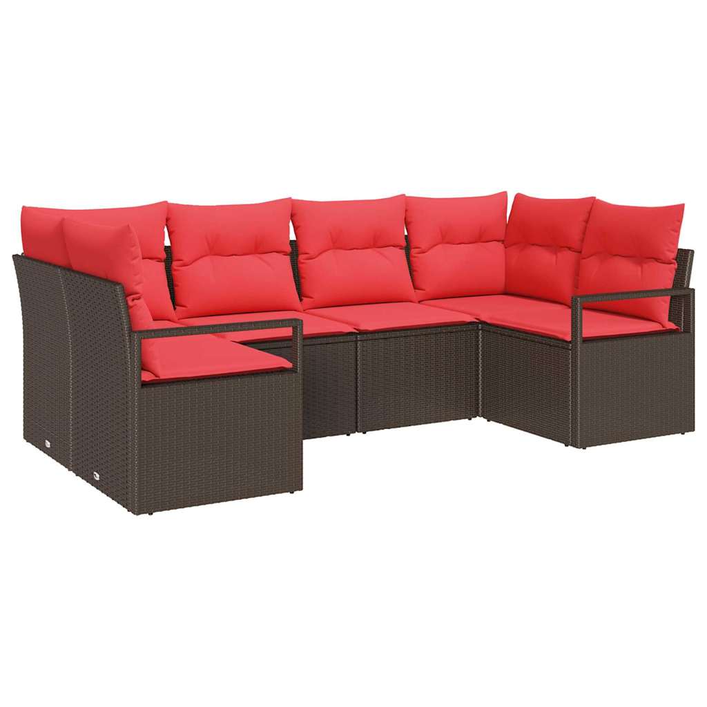 Juego de Sofá con cojín 6 pcs Marrón Rattan de Poliéster