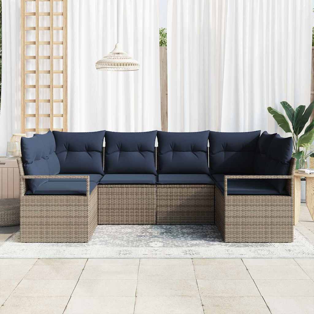 Juego de Sofá con cojín 6 pcs Gris Rattan de Poliéster
