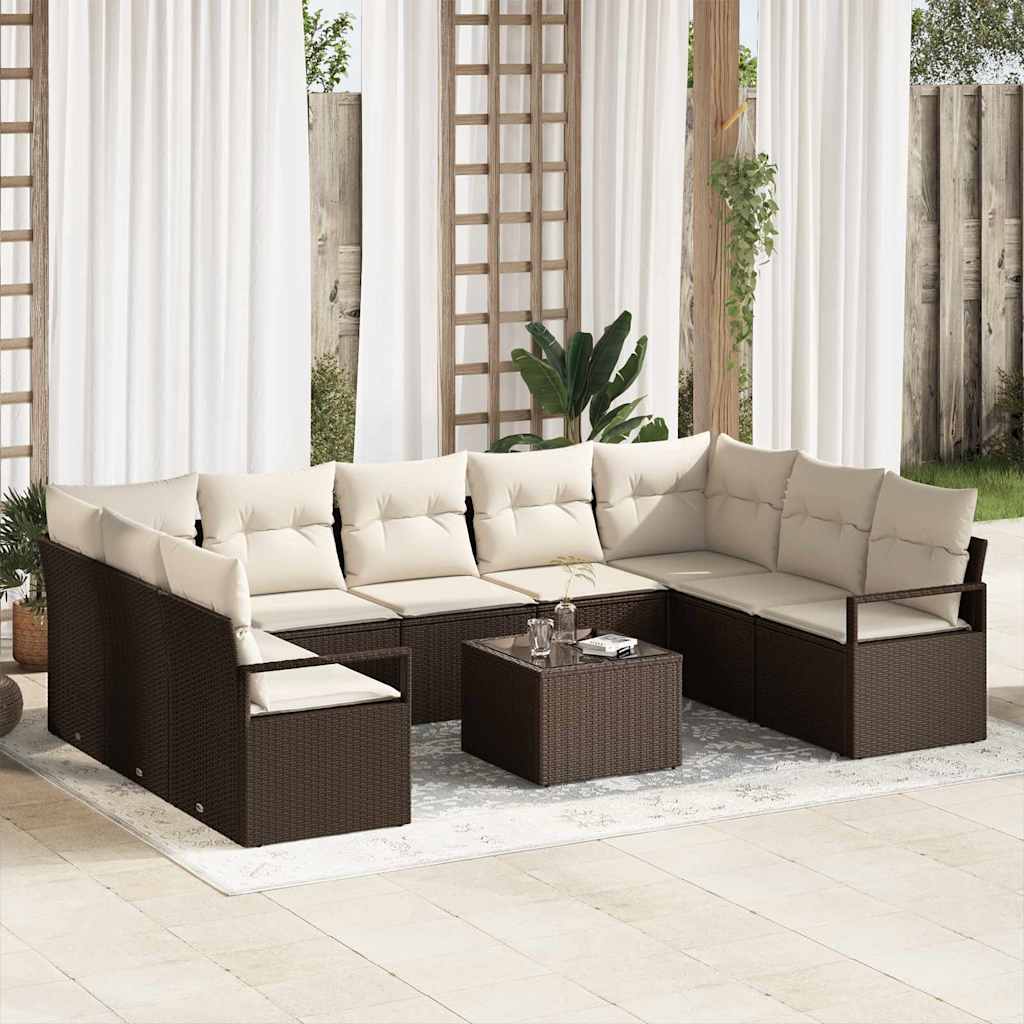 Conjunto de sofás de jardín 7 pcs Beige ratán sintético