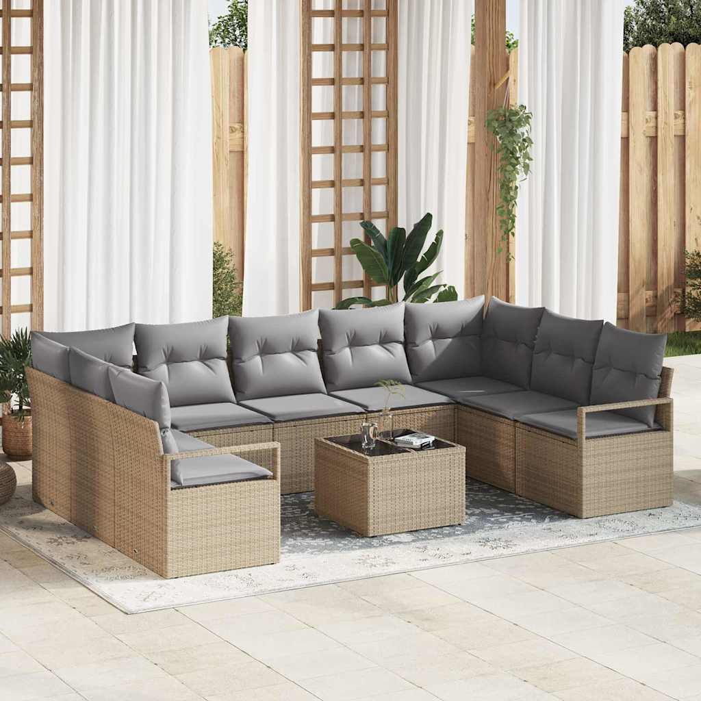 Conjunto de sofás de jardín 7 pcs Beige ratán sintético