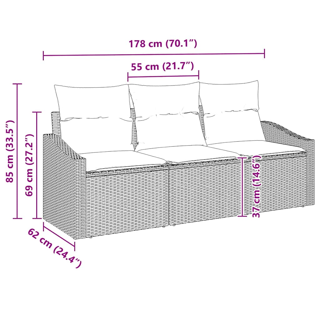 Juego de Sofá con cojín 3 pcs Beige ratán sintético
