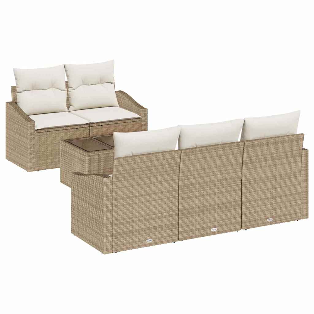 Juego de Sofá con cojín 6 pcs Beige y Crema ratán sintético