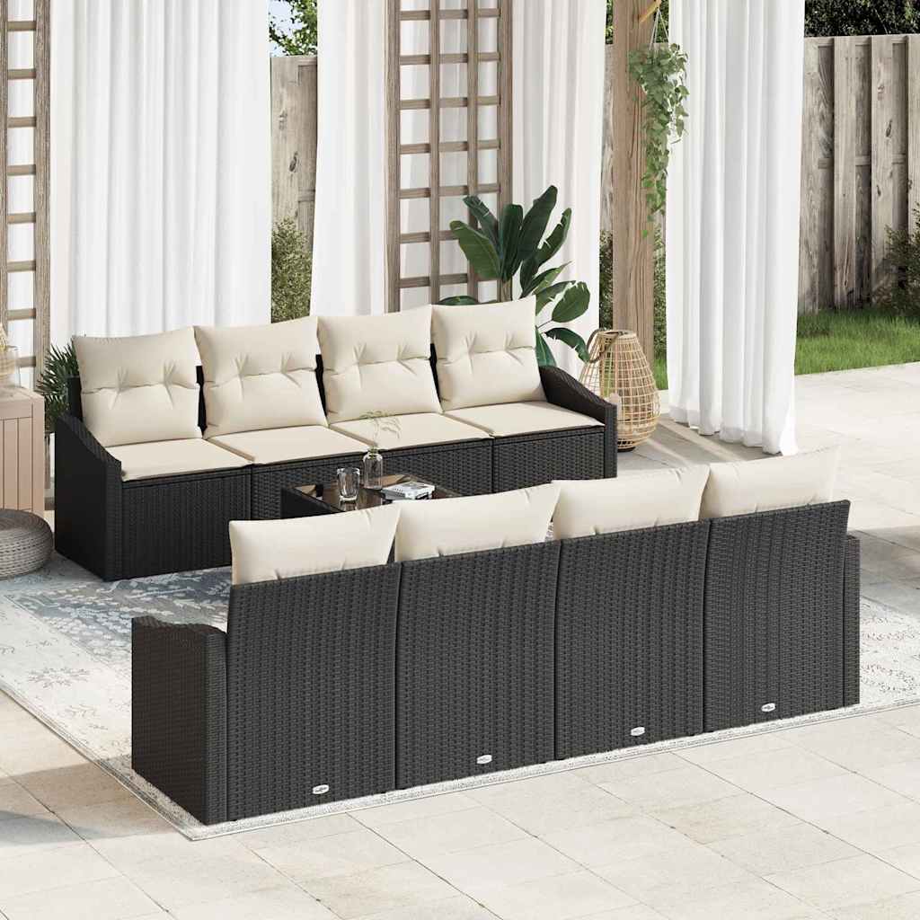 Conjunto de sofá de jardín con cojín 8 pcs Beige y Crema