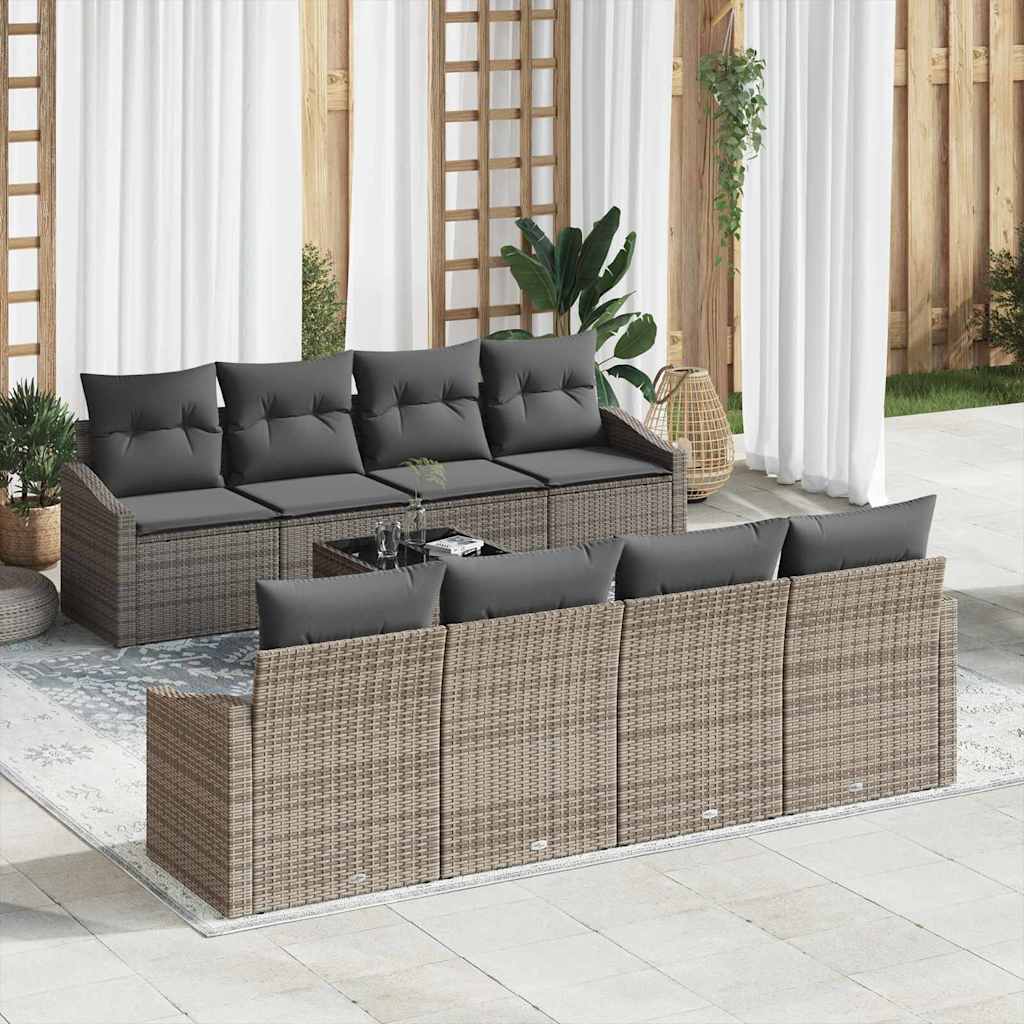 Conjunto de sofá de jardín con cojín 8 pcs Beige y Crema