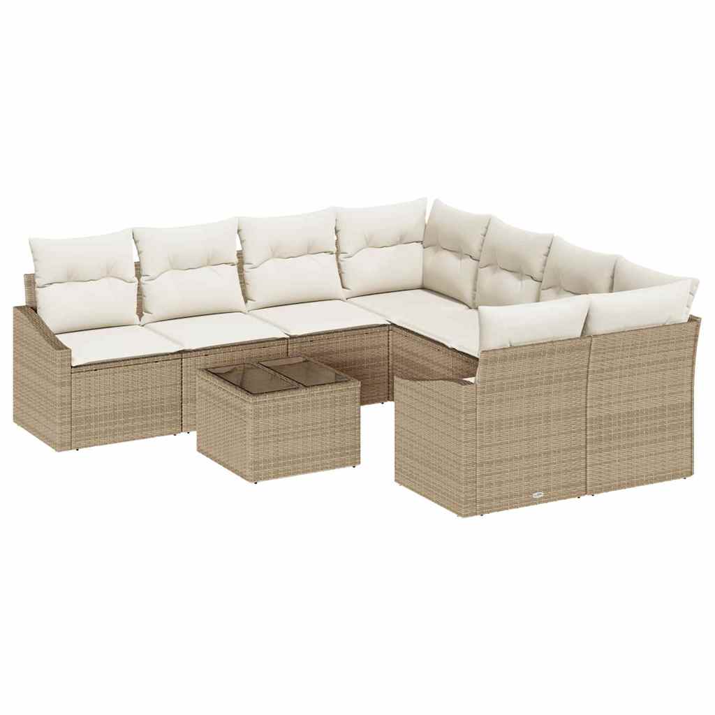 Juego de Sofá con cojín 9 pcs Beige y Crema ratán sintético