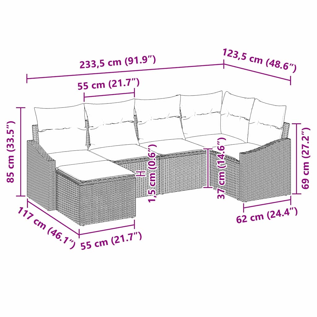 Juego de Sofá con cojín 6 pcs Beige ratán sintético
