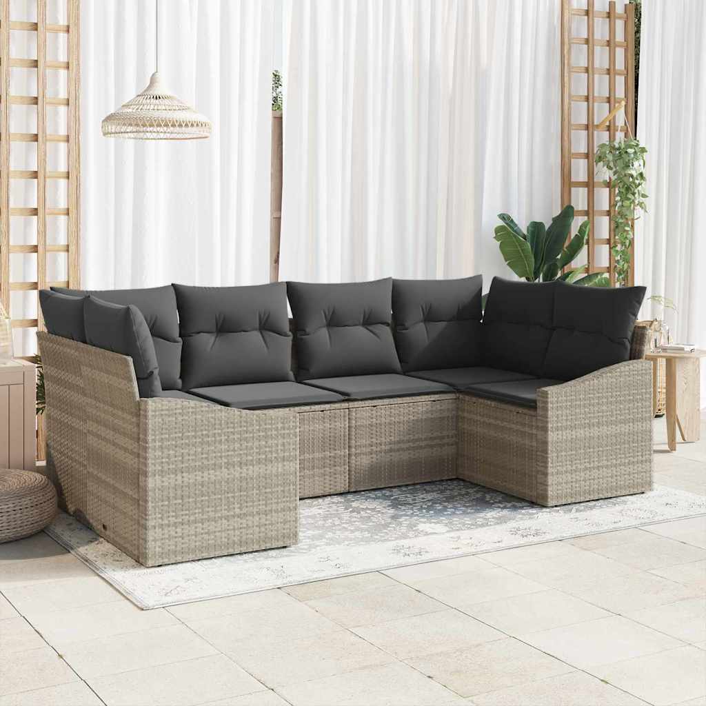 Conjunto de Sofá com almofadas 6 pçs Bege rotim sintético