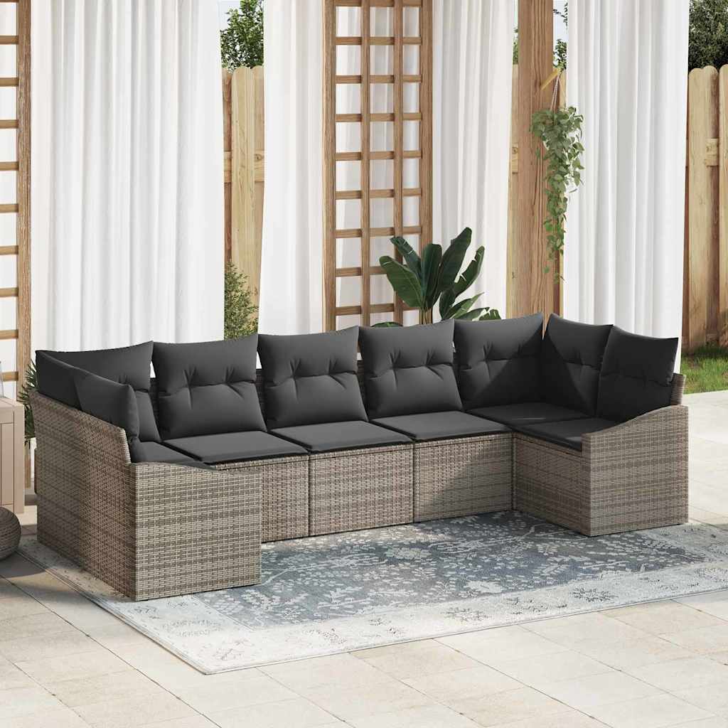 Conjunto de Sofás com almofadas 7 pçs Bege rotim sintético