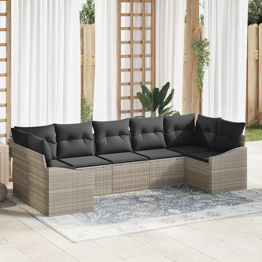 Conjunto de Sofás com almofadas 7 pçs Bege rotim sintético