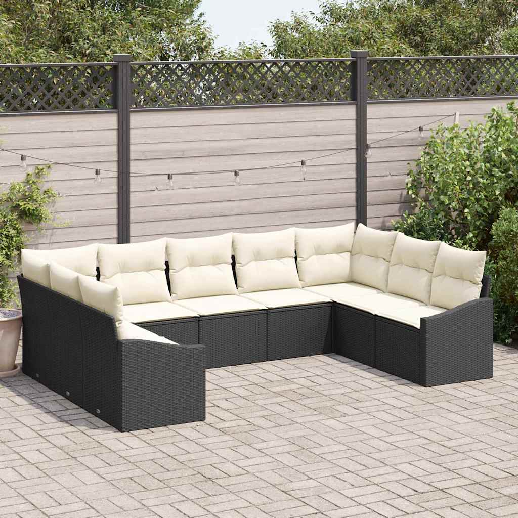 Conjunto de Sofá com almofadas 9 pcs Bege vime sintético