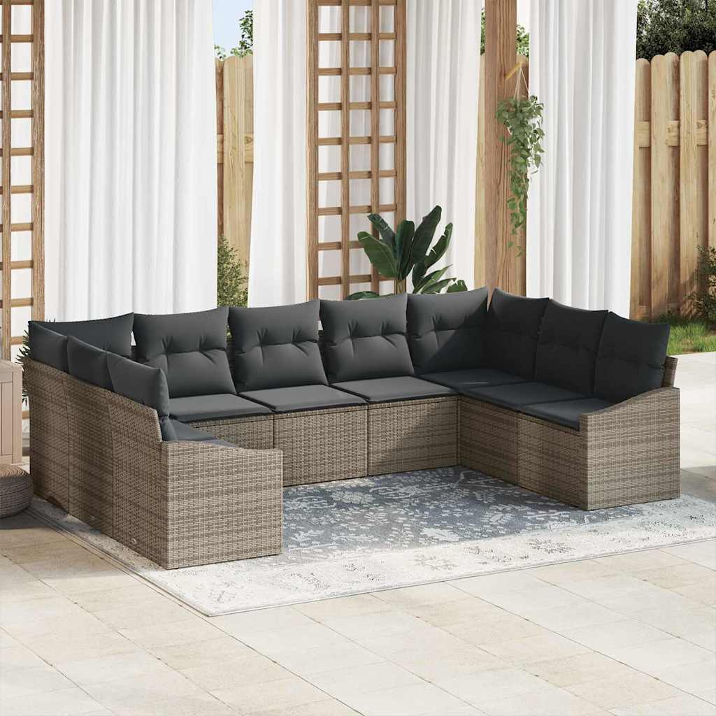 Conjunto de Sofá com almofadas 9 pcs Bege vime sintético