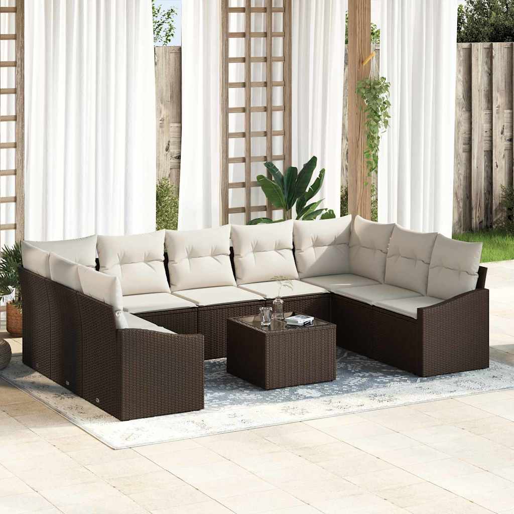 Conjunto de Sofás com almofada 10 pçs Bege vime sintético