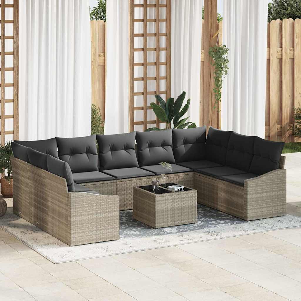 Conjunto de Sofás com almofada 10 pçs Bege vime sintético