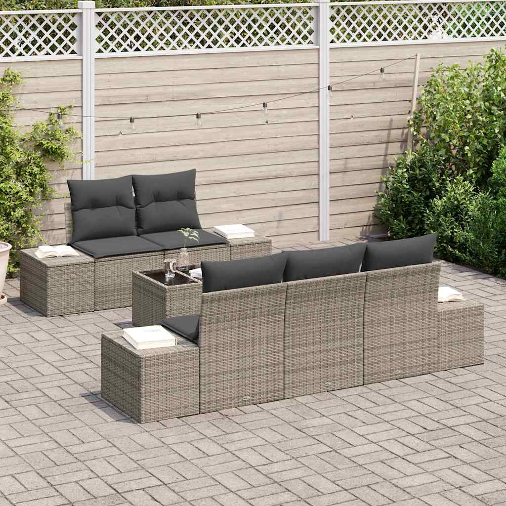 Conjunto de sofá de jardín con cojín 6 pcs Gris ratán sintético