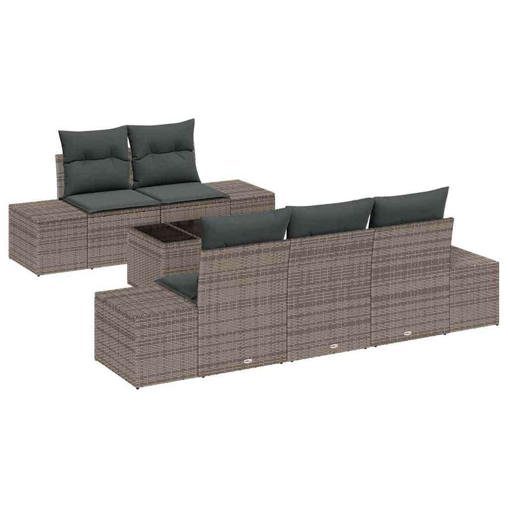 Conjunto de sofá de jardín con cojín 6 pcs Gris ratán sintético