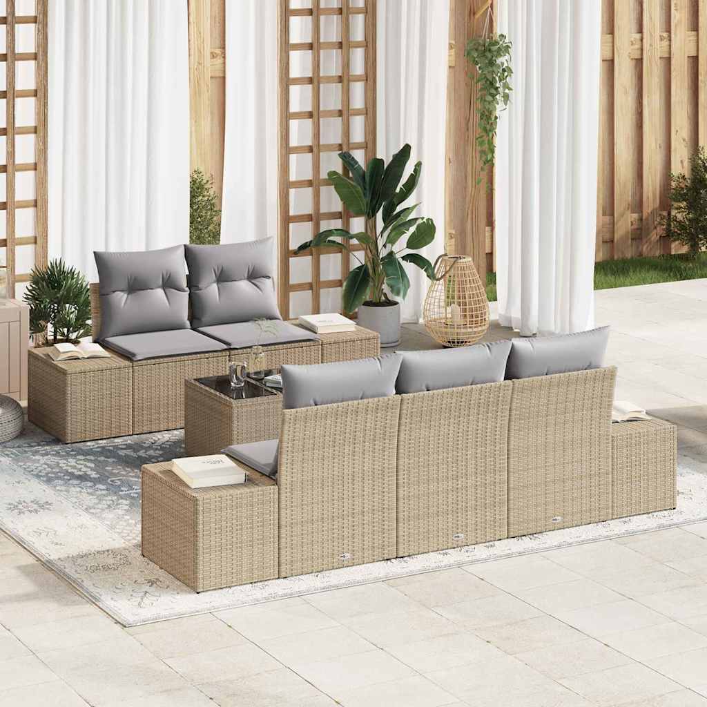 Conjunto de sofá de jardín con cojín 6 pcs Gris ratán sintético