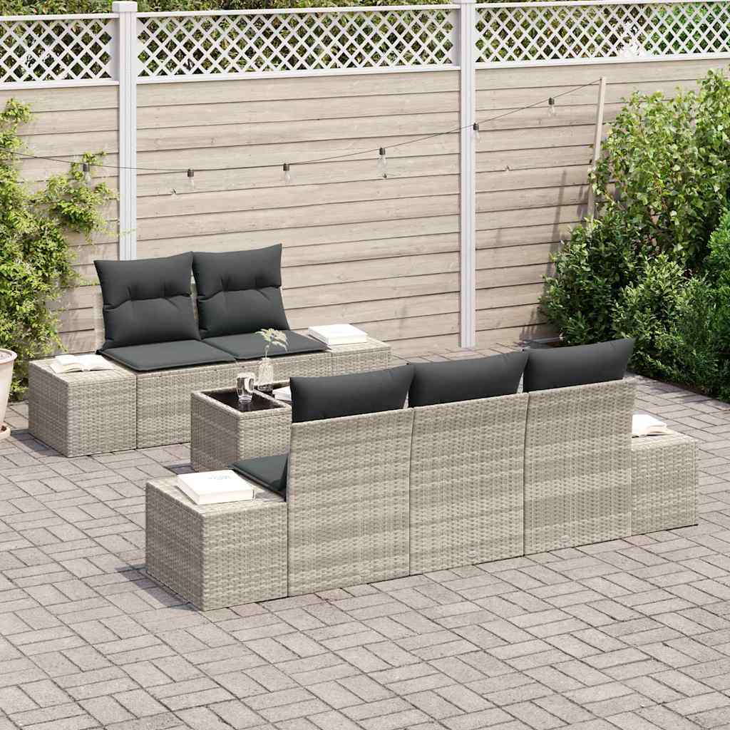 Conjunto de sofá de jardín 6 pcs Gris Claro ratán sintético